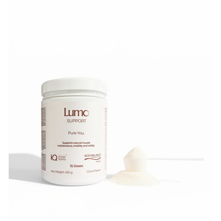 Kollagén BODYBALANCE® + L-glutamin (Kyowa®), Aminosavak, Vitaminok és Ásványi Anyagok, Természetes Citrus Aroma, 450 g (15 Adag) - LUMO SUPPORT
