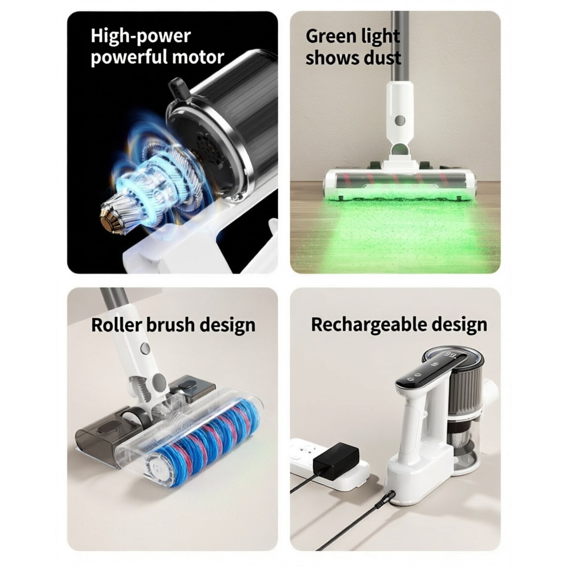 Aspirator Vertical Fara Fir 3-in-1, cu Functie de Spalare si Mop, Putere 180W 15.000Pa, Tub Pliabil, Ecran LED, Rezervor Apa, Perie cu LED pentru Animale, Alb