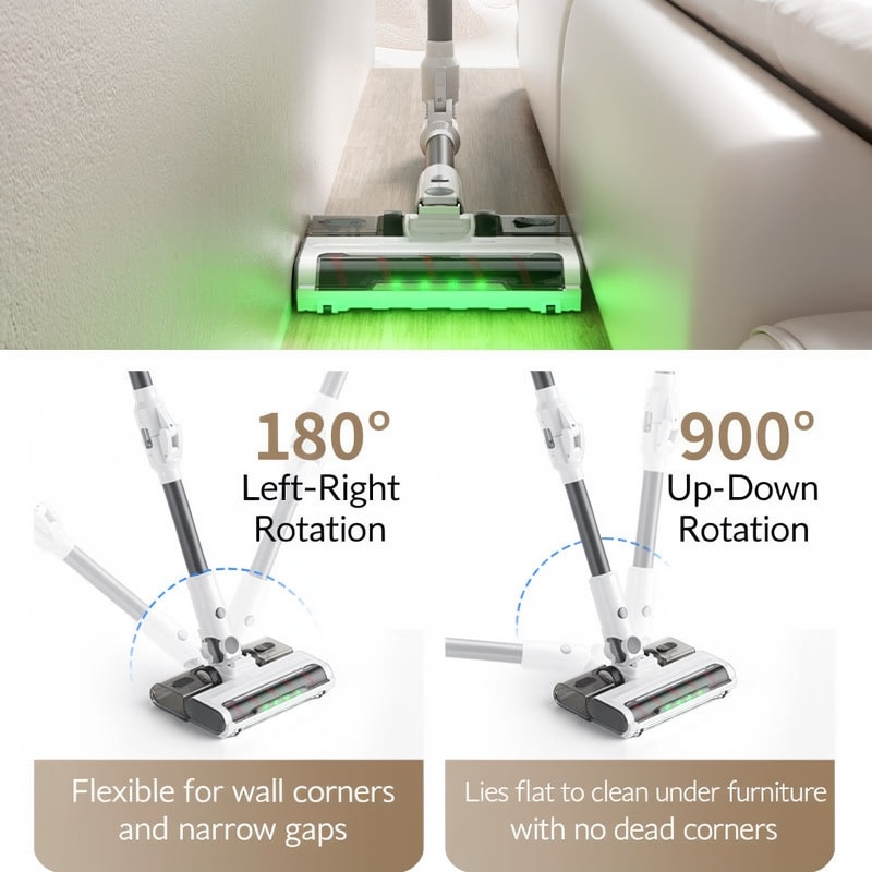 Aspirator Vertical Fara Fir 3-in-1, cu Functie de Spalare si Mop, Putere 180W 15.000Pa, Tub Pliabil, Ecran LED, Rezervor Apa, Perie cu LED pentru Animale, Alb