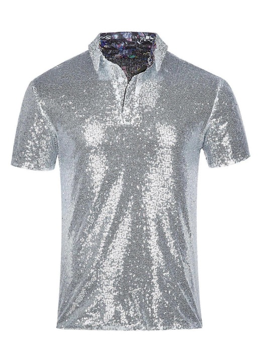 Férfi póló, rövid ujjú, flitteres dizájn, egyszínű, csillogó anyagból készült