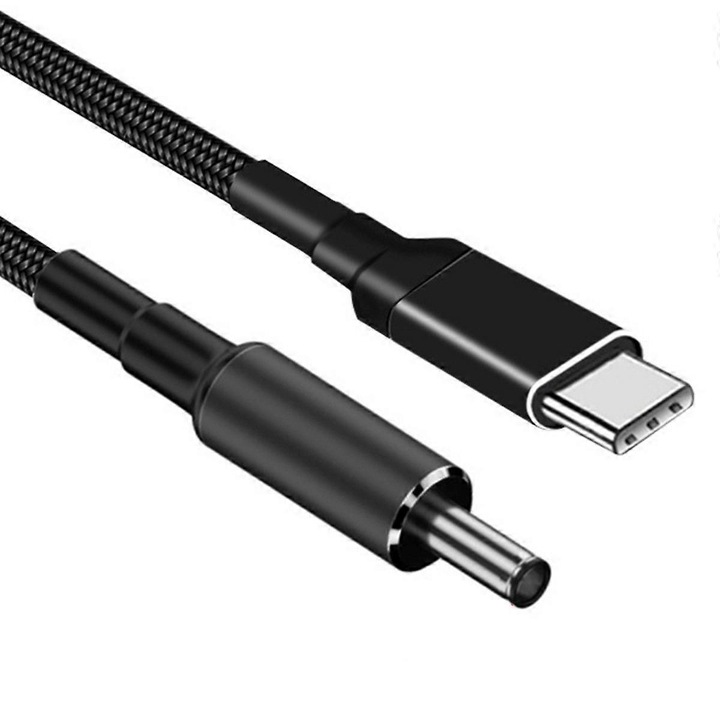 Кабел за зареждане 1.8м, USB-C към 4.5x3.0мм, 100W, PD тип, дизайн от найлонова оплетка
