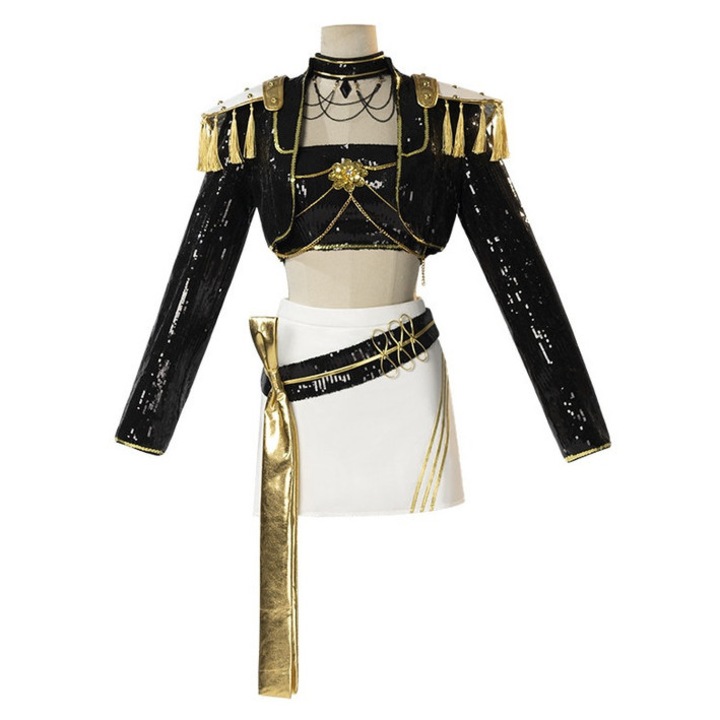 Costum complet K-pop Witcher pentru copii, negru, dimensiune 140, cu peruca Mila