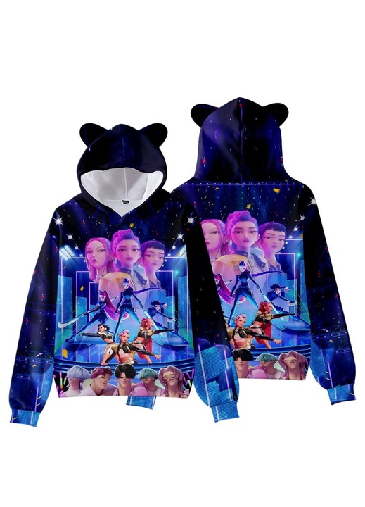 Női kapucnis pulóver, K-pop Démonvadászok design, laza szabású, többszínű