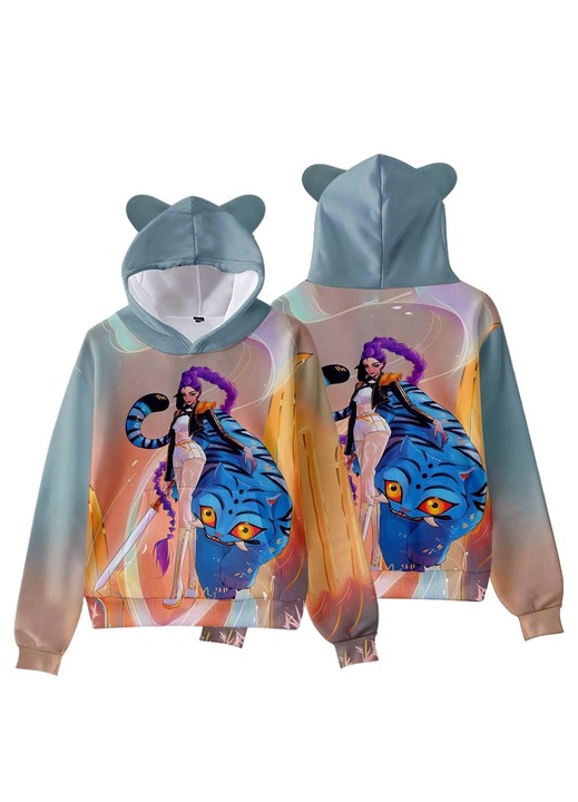Női kapucnis pulóver, K-pop Demon Hunters design, laza szabású, meleg, többszínű