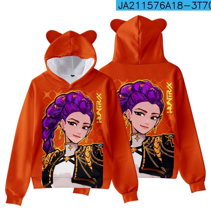 Hanorac copii, design K-pop Witcher Girls, portocaliu, material calduros