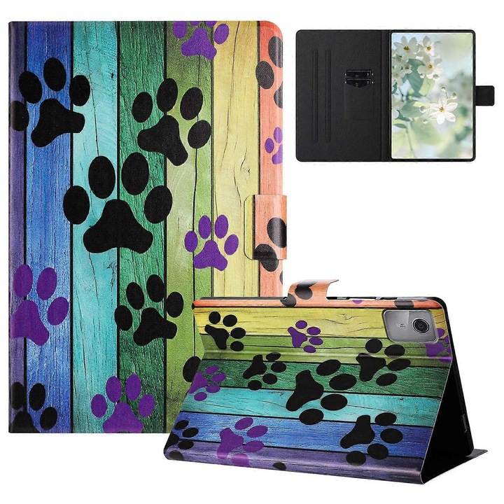 Tabletok tok Lenovo Tab M11 TB-330FU-hoz, nyomtatott mintás, licsi textúra, kártyatartó, többszínű