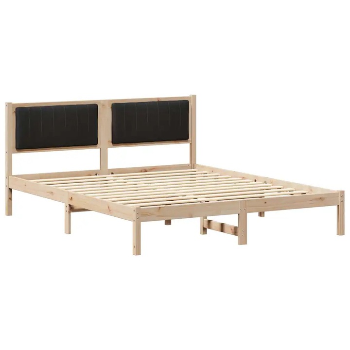 Cadru de pat vidaXL, cu tablie tapitata cu headboard Negru 160 x 200 cm