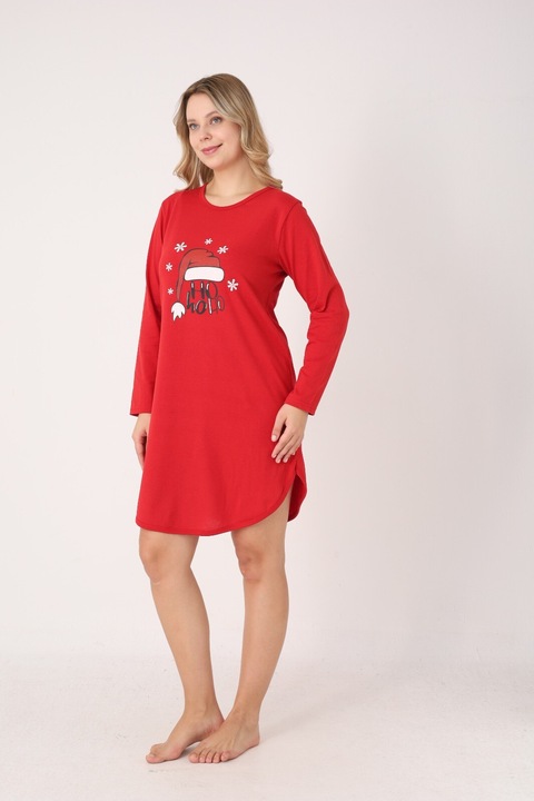 Rochie dama Craciun rosie cu caciula „Ho Ho Ho”, maneca lunga S