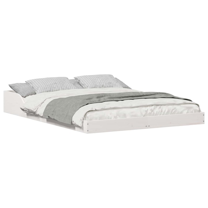 Ágykeret Fehér 135 x 190 cm Tömör fenyőfa, vidaXL, 873323