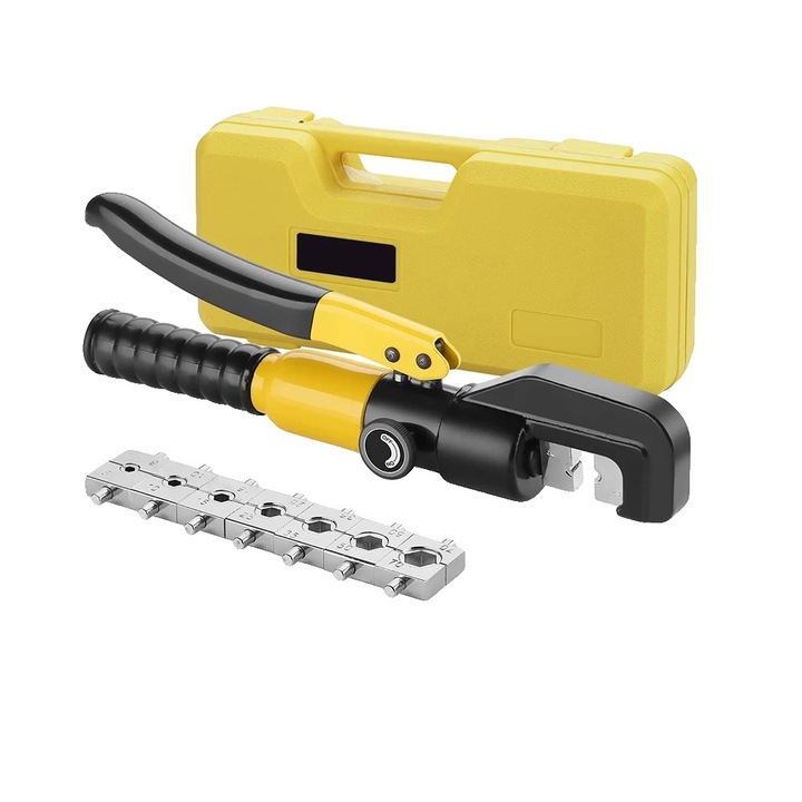 Cleste hidraulic pentru crimpare cabluri, 10 tone, 12 mm cursa, compatibil cu 12 AWG - 2/0 AWG, cap rotativ 360°