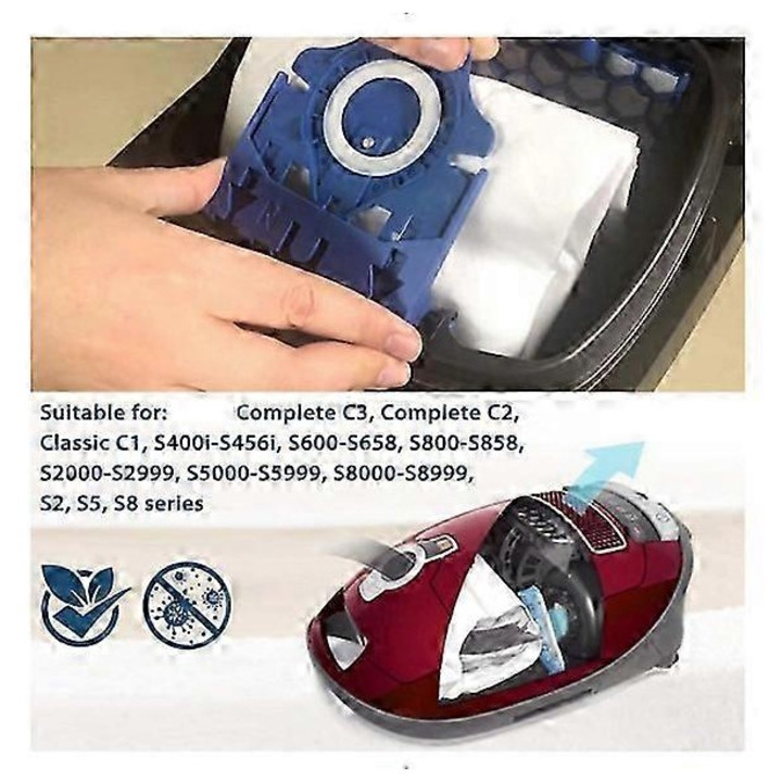 Set 16 pungi de aspirator 3D eficienta, compatibile cu Miele Complete C2, C3, Classic C1, S8, S5, S2, culoare alba.