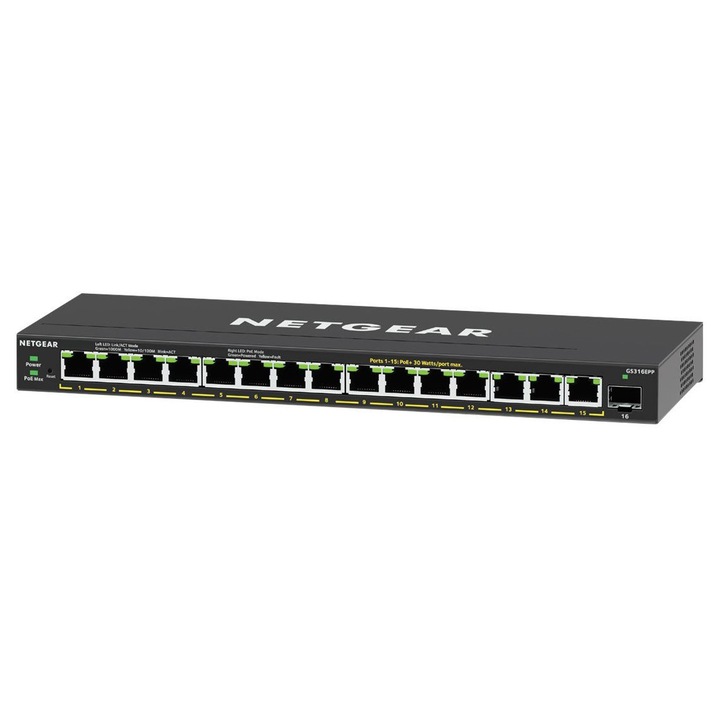 Switch NetGear GS316EPP-100PES, 16 porturi 10 / 100 / 1000 MBs