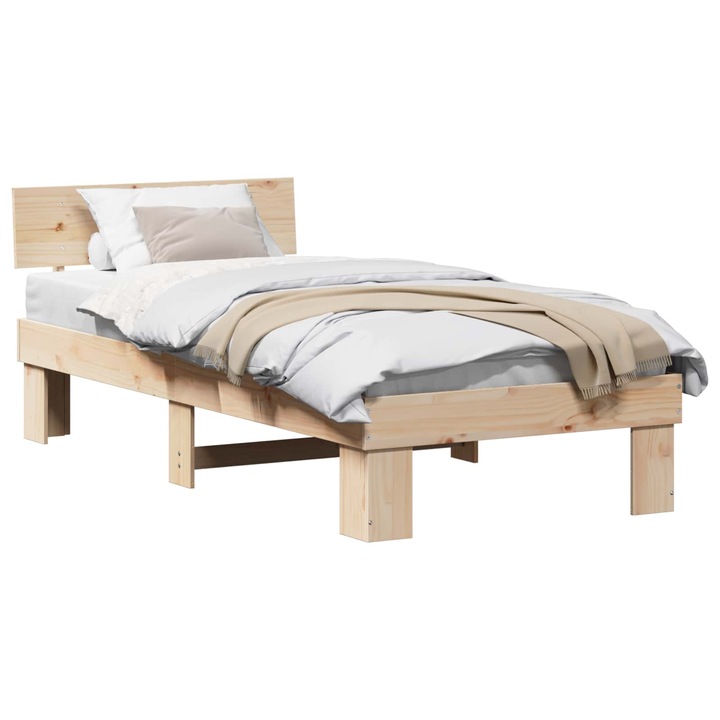 Ágykeret fejtámlával Természetes 75 x 190 cm Tömör fenyőfa, vidaXL, 872593