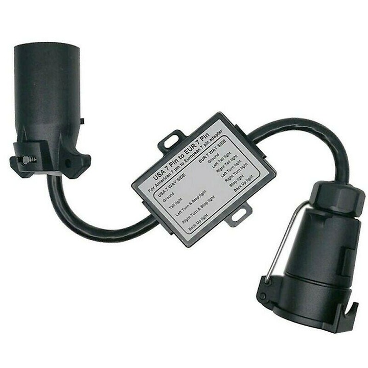 Convertor remorca 7 pini US la 7 pini EU, negru, din material ABS