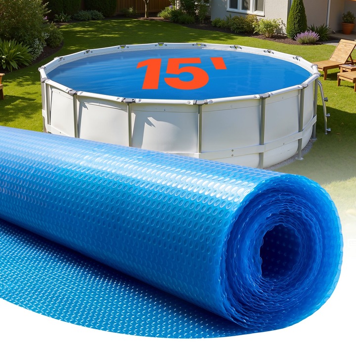 Prelata solară pentru piscină rotundă, 4, 57m, material PE, grosime 0, 30mm, albastră