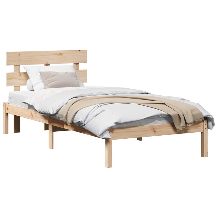 Cadru de pat vidaXL, cu headboard Maro 75 x 190 cm Lemn masiv de pin