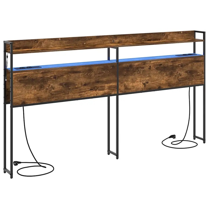 Tablie de depozitare cu raft vidaXL, Stejar afumat 180 cm Lemn compozit