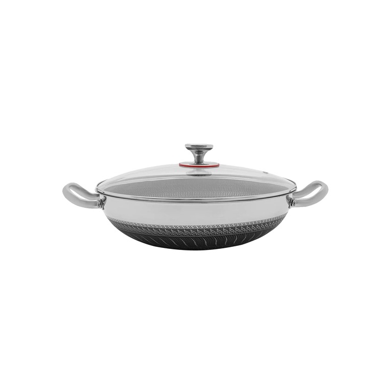Тиган с устойчиво на надраскване вътрешно покритие, капак от закалено стъкло, сребрист/черен