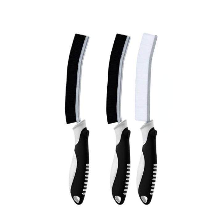 Комплект от 3 найлонови четки с дървена дръжка, за почистване на кола, кухня, офис