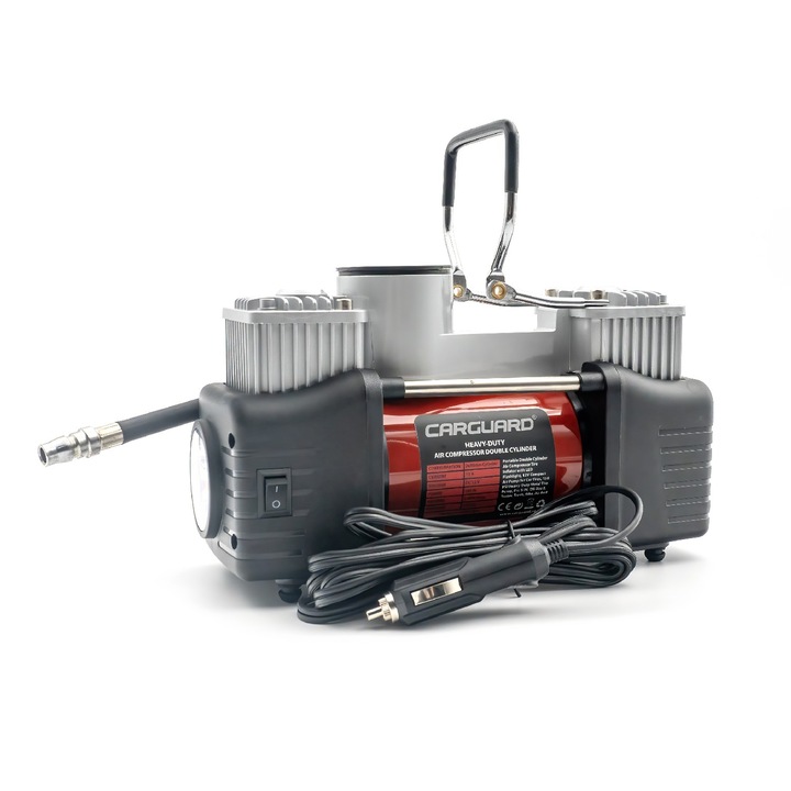 Compresor auto CARGUARD Heavy-Duty dublu cilindru 150 PSI, 50 L/min, cu LED și kit reparație anvelope, 210x100x155 mm