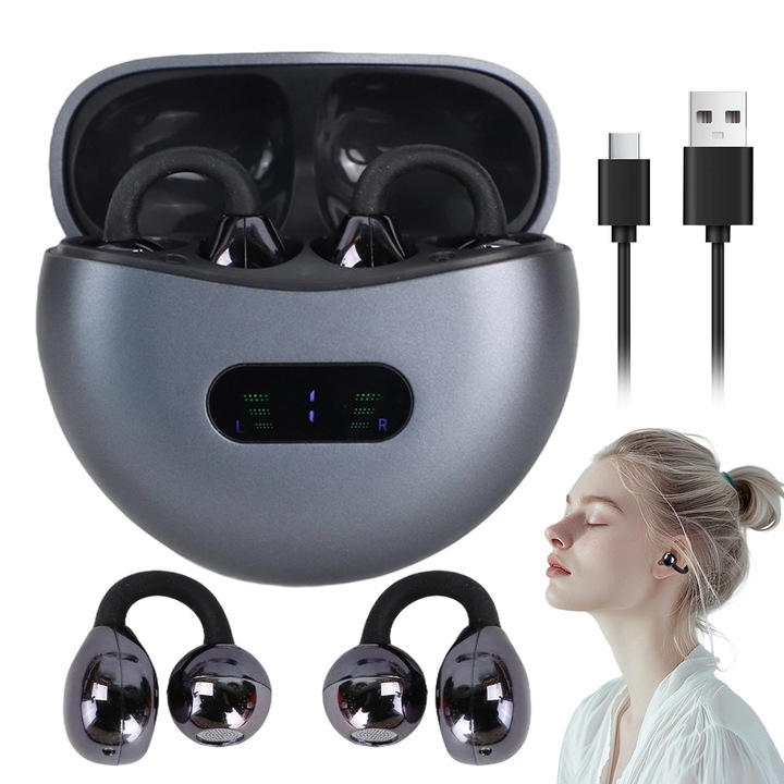 Fülhallgató intelligens AI fordítással, 139 nyelv, Bluetooth 5.4, LED kijelző, intelligens érintésvezérlés, IPX4 vízálló, megbeszélésekhez, tárgyalásokhoz, utazáshoz, zenelejátszáshoz, kényelmes viselet