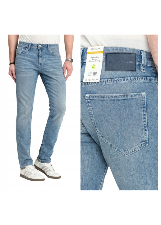 Blugi Barbati, Tom Tailor, TTJosh Regular, Straight Fit, Talie Medie, Lungi, Fermoar, 5 Buzunare, Bumbac, W34-L30 US, Albastru