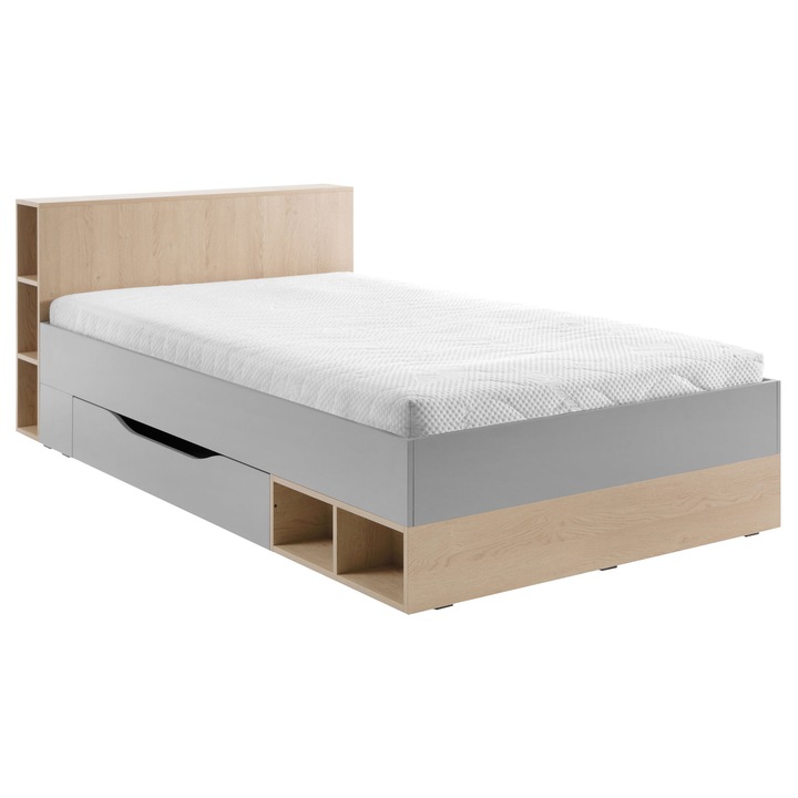 Pat tineret Fynro FN06 120x200, MIRJAN 24, gri platinat / stejar piscot, 224x124x80 cm