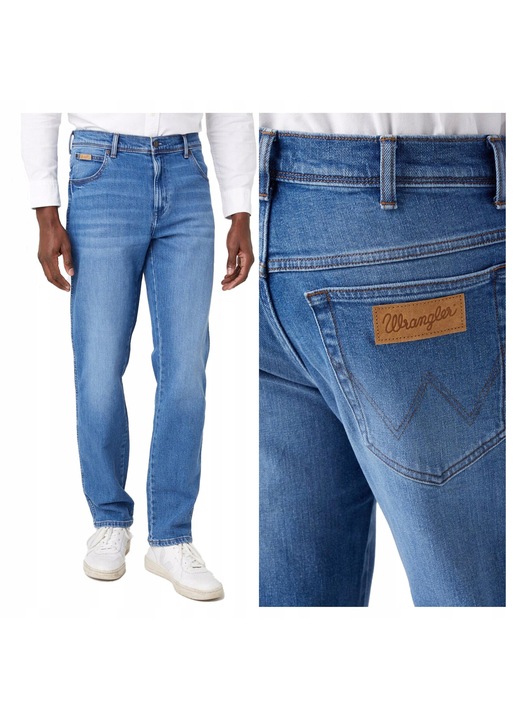 Blugi Barbati, Wrangler, Texas, Straight Fit, Talie Medie, Fermoar, Lungi, 5 Buzunare, Bumbac, W36-L32 US, Albastru