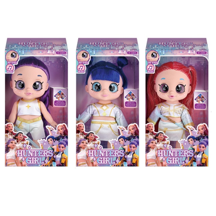 Figurine K-POP Witch Hunter, set de 3 piese, 26.5cm, mov, albastru, rosu, versiune cu arme