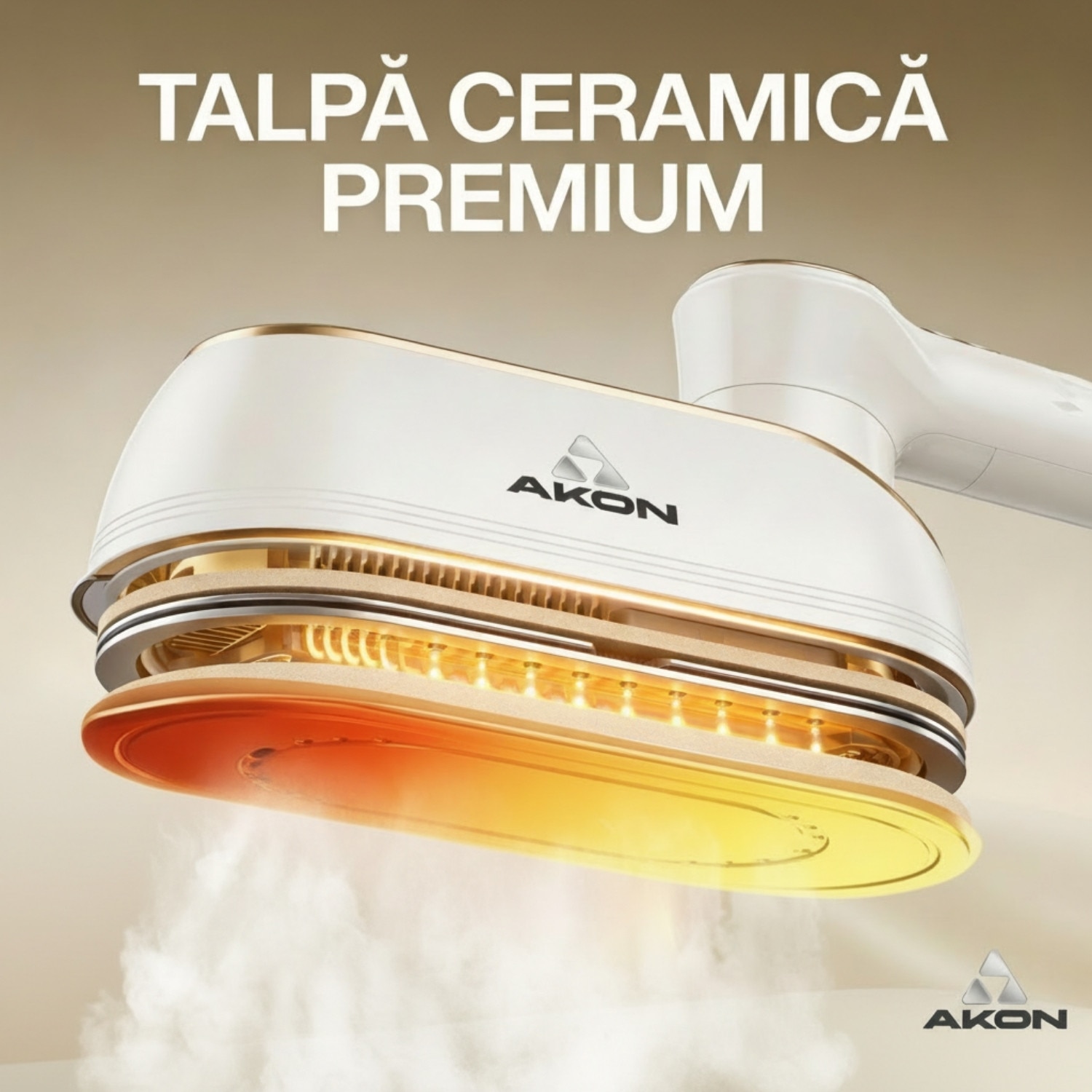 Fier De Calcat Cu Abur Portabil Vertical Si Orizontal AKON® SteamPro, 1200W, Incalzire Rapida 10s, 4 Moduri Abur Puternic, Rezervor 150ml, Mini Steamer De Calatorie, Pliabil 180°, Functie Umed/Uscat, Curatare Si Igienizare Haine, Display LCD, Alb