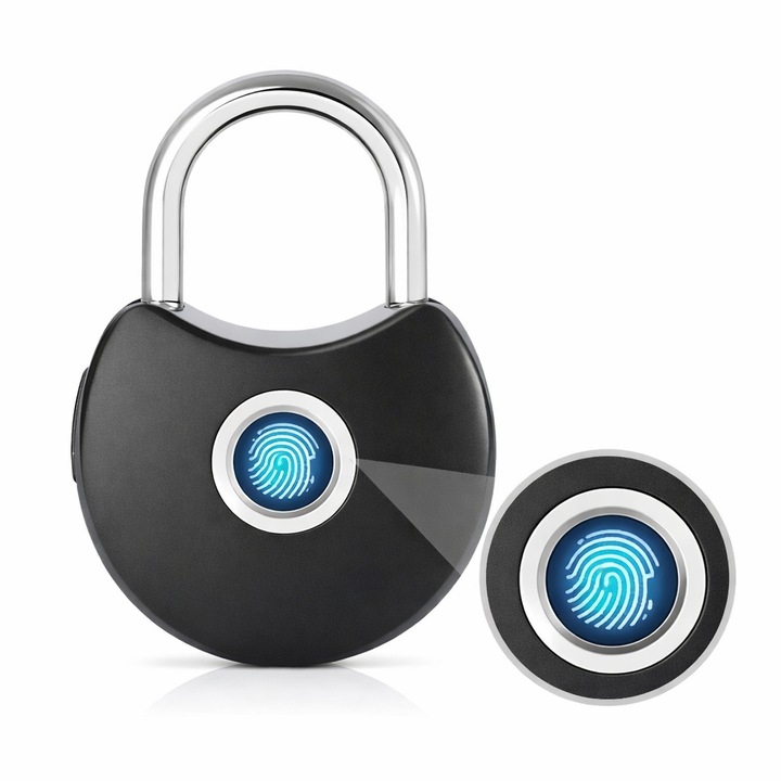 Lacat inteligent s-Eye cu amprenta, aplicatie Tuya, fara cheie, USB reincarcabil, IP65, negru