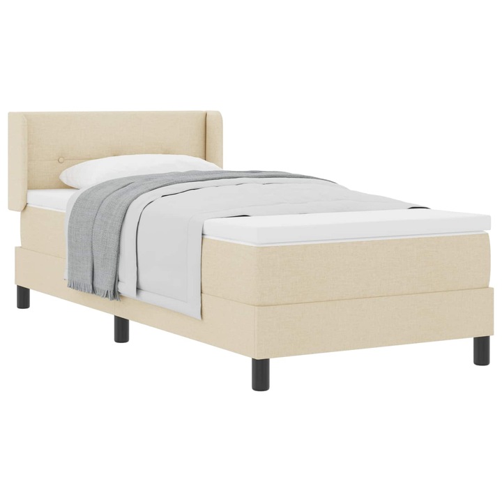 Boxspring ágy matraccal Krém 90 x 190 cm Szövet és Mérnöki Fa, vidaXL, 3341081