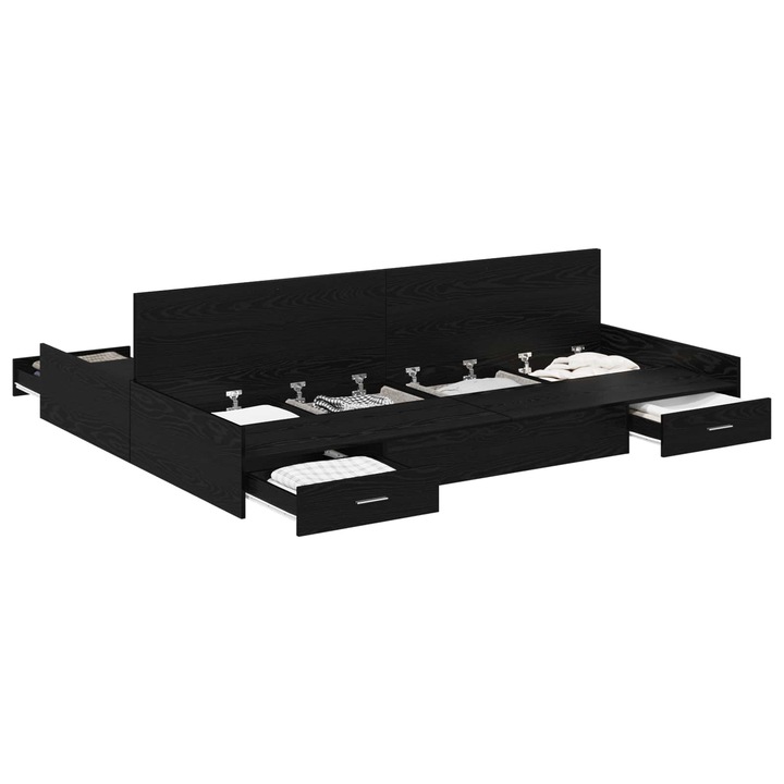 Ágykeret tárolóval fiókkal Fekete tölgy 160 x 200 cm Faanyag, vidaXL, 3335278