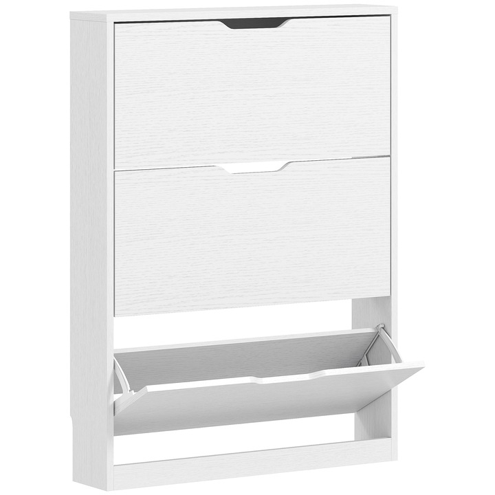 HOMCOM Keskeny cipősszekrény 3 lehajtható fiókkal és alsó kivágással, fából, 80x17x108 cm, fehér