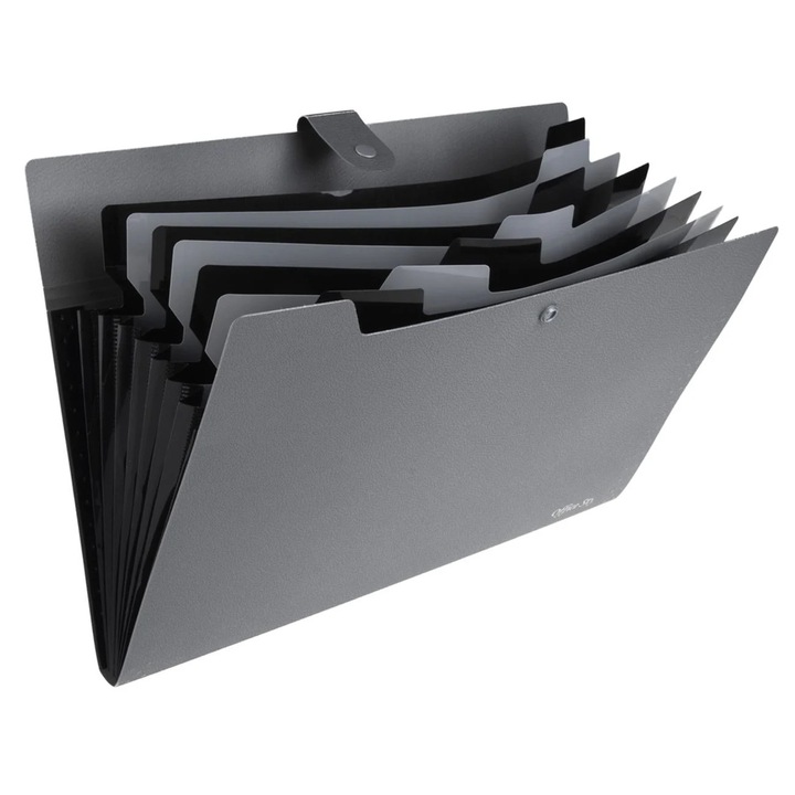 Servieta Documente cu 7 Compartimente Neagra cu Capsa 33x24,5cm