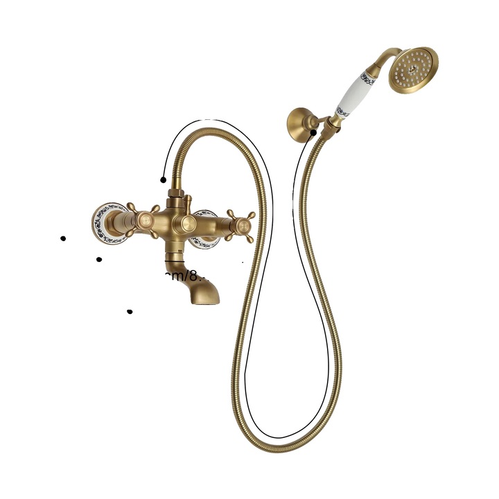 Dus de mana, montat pe perete, 2 moduri de pulverizare, aurie, 1.5m