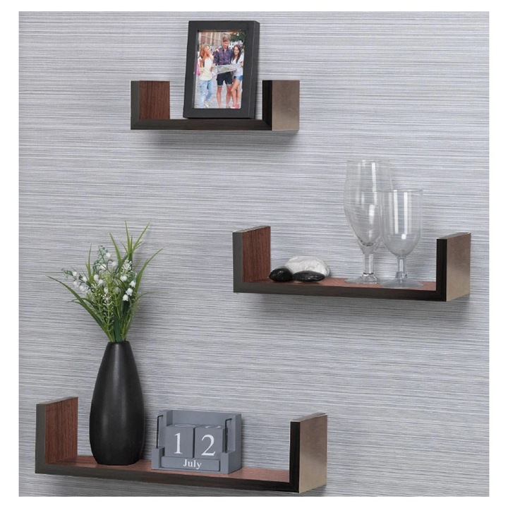 Rafturi de Perete din MDF de Culoare Inchisa - 3buc