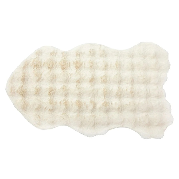 Covoras Decorativ din Blana Artificiala Ecru Animal Shape cu Dots 100x60cm