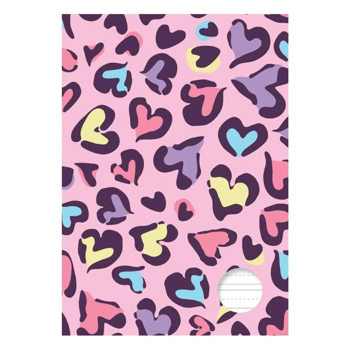 Тетрадка А5 тип 3, розова корица със сърца - 40 листа