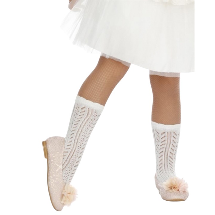 Чорапи за момичета кремави, размер 9-10 години, материал 80% памук, 17% найлон, 3% еластан
