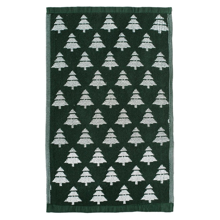 Prosop de Bucatarie Verde cu Model Brazi Albi de Craciun 60x35cm