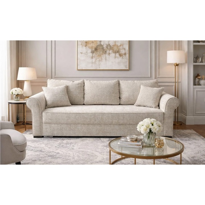 Canapea Extensibilă Ariana Bonell Mini, Bej, 230x145x96cm, Suprafață de dormit 190x145cm