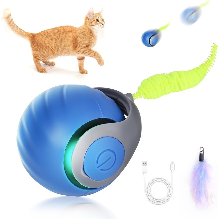 Jucărie interactivă pentru pisici și câini, Speedy Tail 2.0, funcție de rostogolire automată, 30x30cm, multicolor