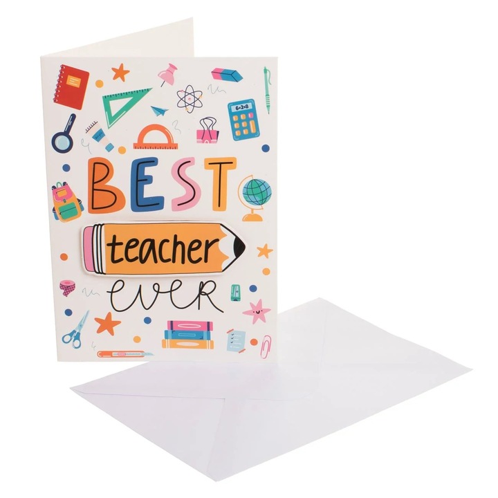 Felicitare Ecru cu Model & Mesaj "Best Teacher Ever" 12,17cm