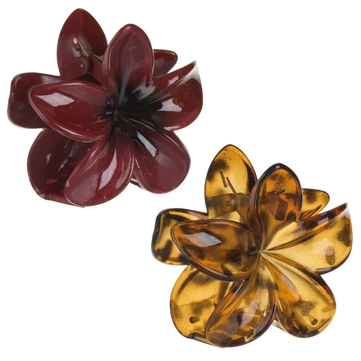 Clame Par in Forma de Floare Lucioasa Bordo & Maro 8cm - 2buc