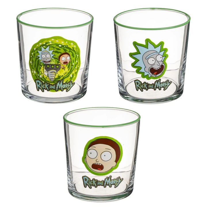 Rick & Morty mintás rövid vizespohár készlet, 380ml - 3db