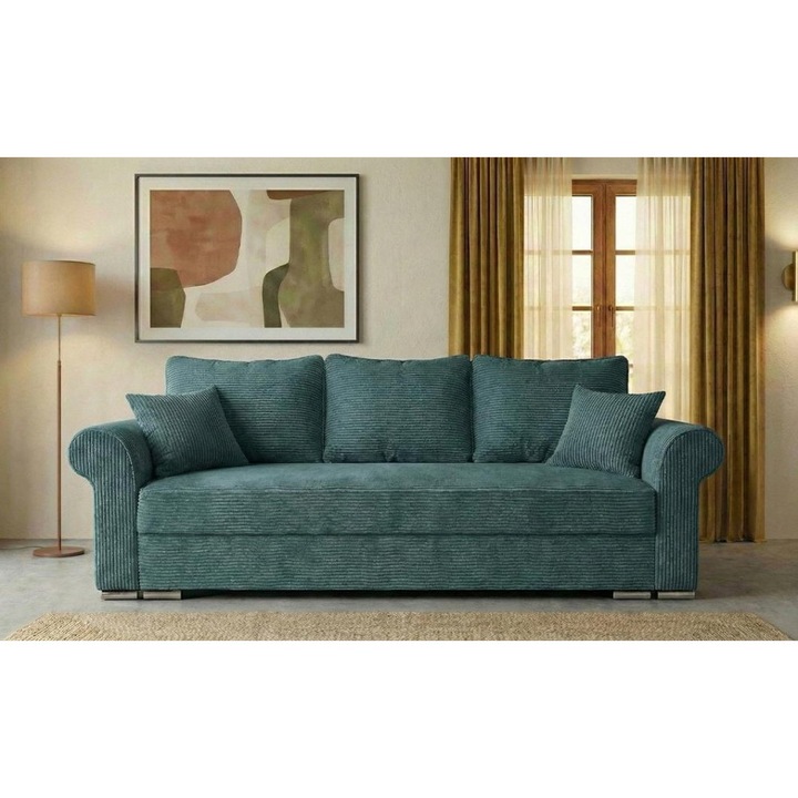 Canapea Extensibilă Ariana, 230x165x107cm, Turcoaz, cu Lada de Depozitare