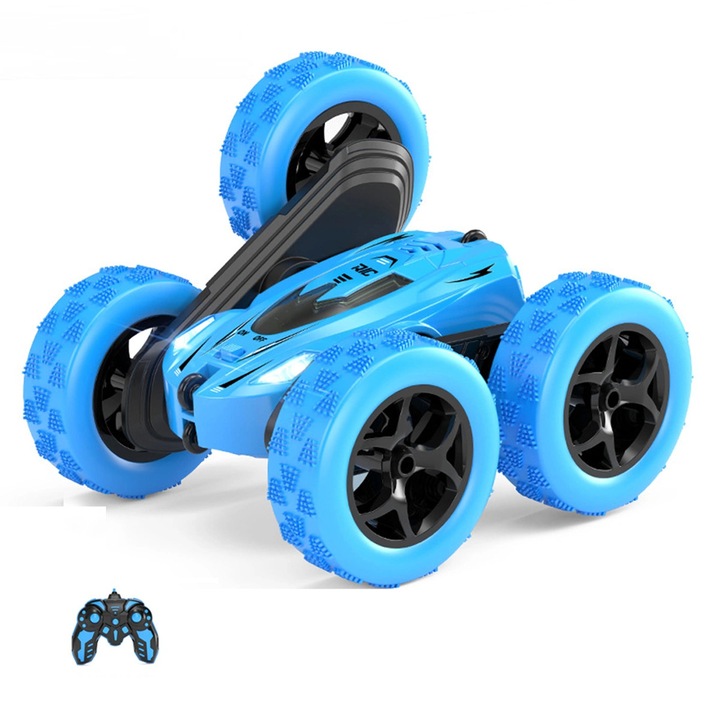 Masinuta RC pentru copii, VANTHEIR, rotatie 360 grade si flipuri 180 grade, albastra, 4WD