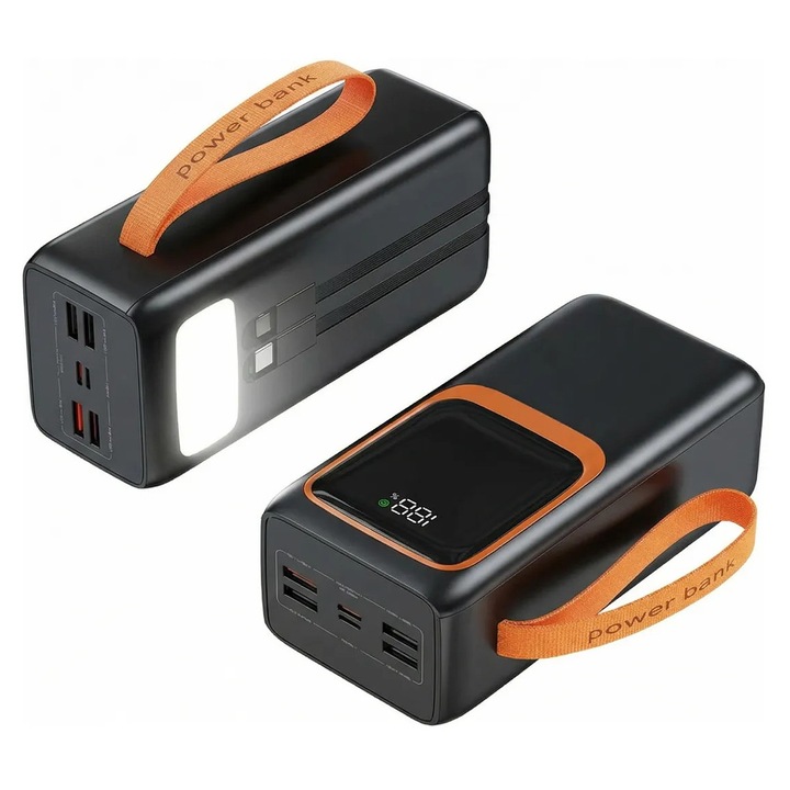 Baterie externă Rasekon 50000mAh, încărcare rapidă 100W, suport pentru 2 dispozitive, negru