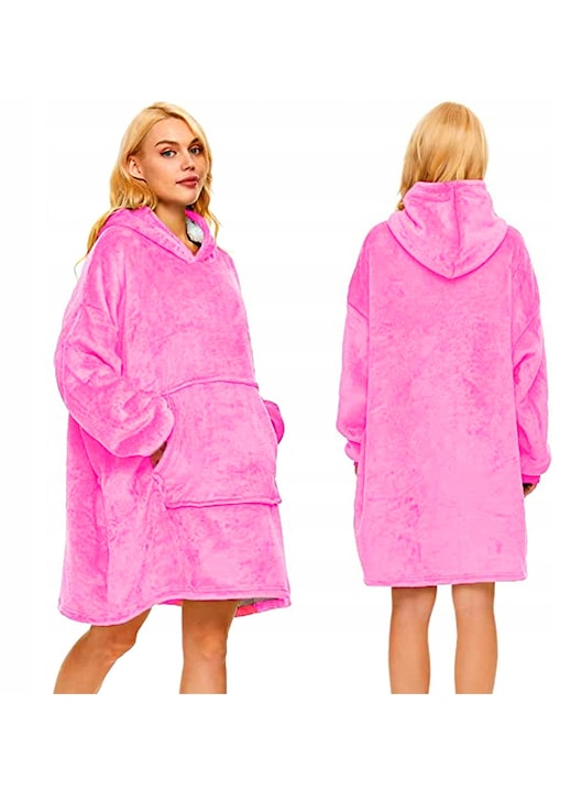 Hanorac-Patură Oversize XXL 2in1, Gros, Roz, 44 EU